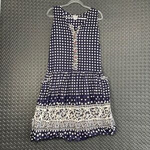 Vintage S. Robert Floral Midi Button Up Dress Navy Blue White Women's Size M